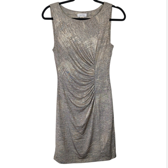 Calvin Klein Dresses & Skirts - Calvin Klein Metallic Gold Silver Tone Sleeveless Cocktail Dress Size 6 Petite